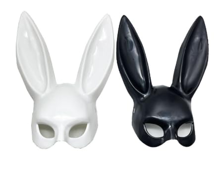 VNHATY 2 Stück Osterhasenmaske mit Ohren schwarz und weiß Erwachsene Maskerade Häschen Maske Rollenspiel Häschen Kostüm Zubehör geeignet für Ostern, Karneval, Halloween, Tierthemenparty von VNHATY
