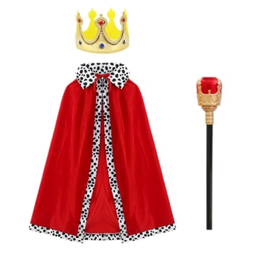 VNHATY 3pcs King and Queen Makeup Set Cloth Crown Gold 90cm Children's Red Cape Cloak Scepter Gold Red Suitable for Halloween Masquerade Role Play Theme Party VNHATY 3pcs King and Queen Makeup Set Cloth Crown Gold 90cm Children's Red Cape Cloak Scepter Gold Red Suitable for Halloween Masquerade Role Play Theme Party von VNHATY