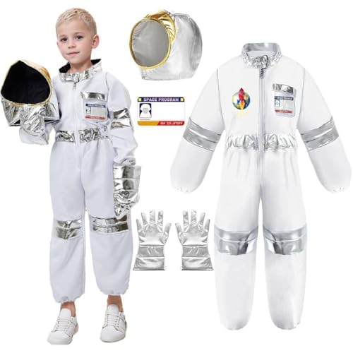 VNNOPG Astronauten-Kostüm für Kinder, Raumfahrer, Cosplay-Kostüm, Astronauten-Rollenspiel-Kostüm-Set für Mädchen oder Jungen, Raumfahrer-Overall mit Astronautenhut und Handschuhen, Größe L VNNOPG Astronauten-Kostüm für Kinder, Raumfahrer, Cosplay-Kostüm, Astronauten-Rollenspiel-Kostüm-Set für Mädchen oder Jungen, Raumfahrer-Overall mit Astronautenhut und Handschuhen, Größe L von VNNOPG