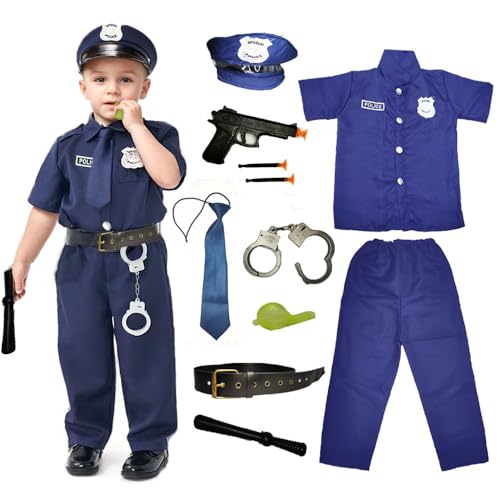 VNNOPG Kids Policeman Police Officer Dress Up Boy Police Costume Constable Cop Outfit with Police Hat Accessories,M von VNNOPG