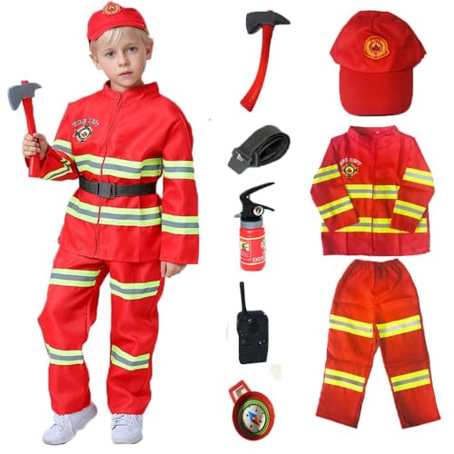 VNNOPG Kinder Feuerwehrmann Kostüm Feuerwehrmann vorgeben Rollenspiel Outfit mit Zubehör Feuerwehr Ausbildung Halloween Weihnachten,120 VNNOPG Kinder Feuerwehrmann Kostüm Feuerwehrmann vorgeben Rollenspiel Outfit mit Zubehör Feuerwehr Ausbildung Halloween Weihnachten,120 von VNNOPG