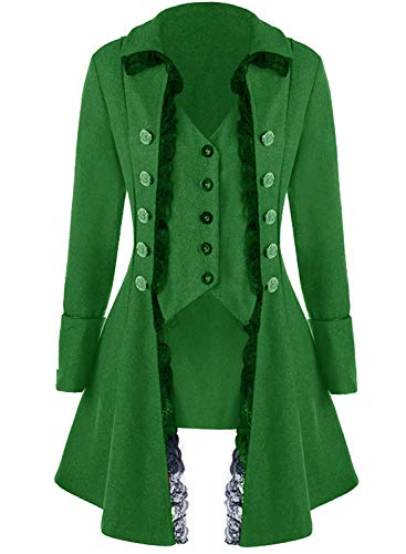 Damen Gothic Steampunk Korsett Halloween Kostüm Mantel Viktorianische Frack Jacke, Grün , 3XL Damen Gothic Steampunk Korsett Halloween Kostüm Mantel Viktorianische Frack Jacke, Grün , 3XL von VNVNE