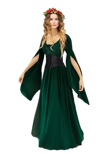 Damen Halloween Renaissance Fee Gothic Hexenkleid Mittelalter Viktorianischen Vintage Piraten Party Cosplay Ren Faire Kostüme, Grün , L Damen Halloween Renaissance Fee Gothic Hexenkleid Mittelalter Viktorianischen Vintage Piraten Party Cosplay Ren Faire Kostüme, Grün , L von VNVNE