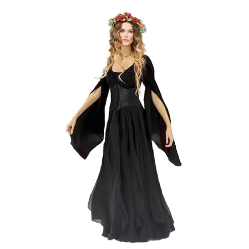 Damen Halloween Renaissance Fee Gothic Hexenkleid Mittelalter Viktorianischen Vintage Piraten Party Cosplay Ren Faire Kostüme, Schwarz, S Damen Halloween Renaissance Fee Gothic Hexenkleid Mittelalter Viktorianischen Vintage Piraten Party Cosplay Ren Faire Kostüme, Schwarz, S von VNVNE