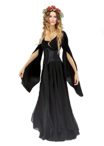 Damen Halloween Renaissance Fee Gothic Hexenkleid Mittelalter Viktorianischen Vintage Piraten Party Cosplay Ren Faire Kostüme, Schwarz, XL Damen Halloween Renaissance Fee Gothic Hexenkleid Mittelalter Viktorianischen Vintage Piraten Party Cosplay Ren Faire Kostüme, Schwarz, XL von VNVNE