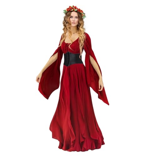 Damen Halloween Renaissance Fee Gothic Hexenkleid Mittelalter Viktorianischen Vintage Piraten Party Cosplay Ren Faire Kostüme, Weinrot, XL Damen Halloween Renaissance Fee Gothic Hexenkleid Mittelalter Viktorianischen Vintage Piraten Party Cosplay Ren Faire Kostüme, Weinrot, XL von VNVNE