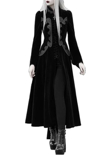 VNVNE Halloween Steampunk Gothic Kostüme für Frauen, Vampir viktorianischen Piraten Cosplay Jacken, Renaissance Mittelalter Frack (Schwarz, L) von VNVNE