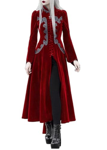 VNVNE Halloween Steampunk Gothic Kostüme für Frauen, Vampir viktorianischen Piraten Cosplay Jacken, Renaissance Mittelalter Frack (Weinrot, S) von VNVNE