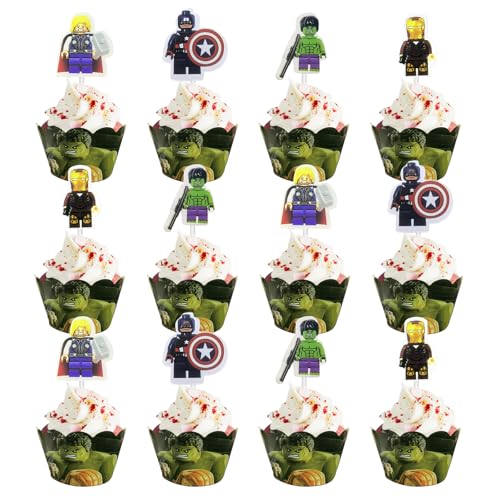 VOCDEMERI Cartoon Tortendeko Topper Set,24 Stücke Muffin Deko mit 12 Kuchen Topper und 12 Tortendeko Verpackung papier,Kuchen Topper für Mädchen Junge zum Dimsum,party,Geburtstag ect. von VOCDEMERI