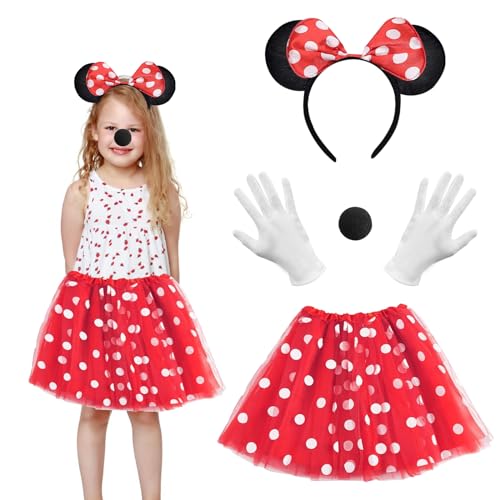 VOCDEMERI Maus Kostüm Mädchen, 4 Stück Maus Kostüm Kinder,Mädchen Maus Karnevalskostüme Set mit Rot Tutu,Haarreifen,Handschuhe,Nase,Cartoon Maus Karnevalskostüme für Fasching Karneval Cosplay Party VOCDEMERI Maus Kostüm Mädchen, 4 Stück Maus Kostüm Kinder,Mädchen Maus Karnevalskostüme Set mit Rot Tutu,Haarreifen,Handschuhe,Nase,Cartoon Maus Karnevalskostüme für Fasching Karneval Cosplay Party von VOCDEMERI