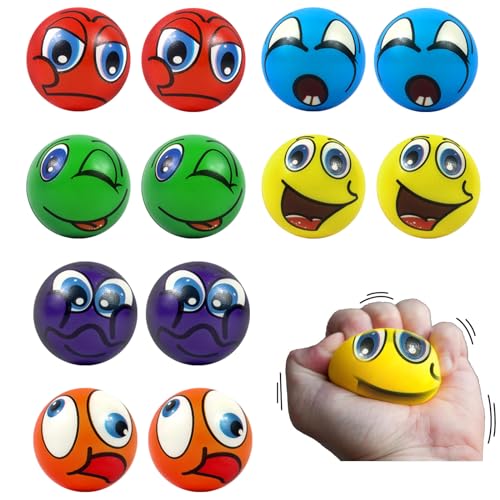VOCDEMERI Stressbälle,12 Stück Lustige Gesichter Softball,Farbe Anti Stress Spielzeug Ball,Antistressbälle,Knautschball,Mini Schaum Stressabbau Bälle für Kinder Erwachsen.（6cm/2.36inch） von VOCDEMERI