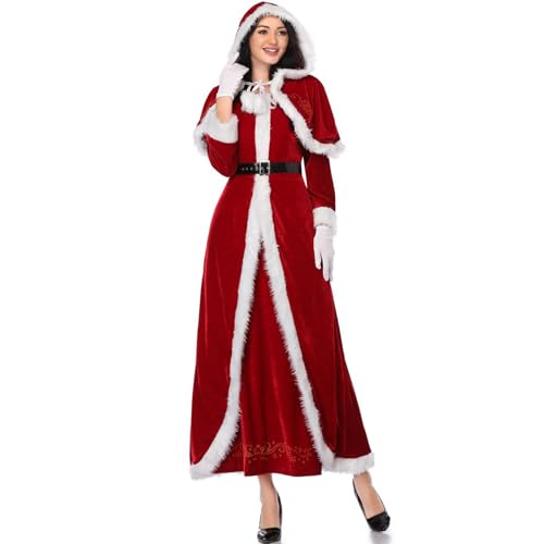 VOCUE Weihnachtsoutfit Weihnachtsmann Cosplay Kostüm Weihnachtskostüm Frau Santa Anzug Frauen Weihnachten Langes Kleid für Party von VOCUE