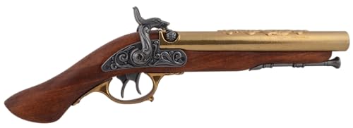 Doppelläufige Piratenpistole mit Perkussionsmechanismus, aus Metall und Holz, messingfarben, Funktionsfähig, Aber Nicht schussfähig, aus der Denix-Kollektion. von VOGLER Joh. Vogler GmbH