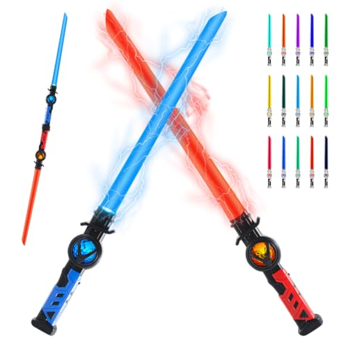 2 Stück Wiederaufladbare Lichtschwert für Kinder, 15 RGB Variable Farbe Lichtschwert mit Kampf Soundeffekten, 2 in 1 Retractable Laserschwert Spielzeug für Cosplay,Samurai Themenparty 2 Stück Wiederaufladbare Lichtschwert für Kinder, 15 RGB Variable Farbe Lichtschwert mit Kampf Soundeffekten, 2 in 1 Retractable Laserschwert Spielzeug für Cosplay,Samurai Themenparty von VOHESEA