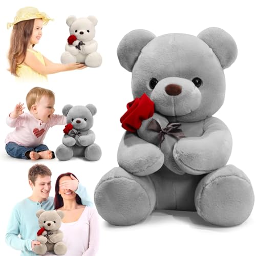 Teddybär, 23 cm Teddy mit Rose, Stofftier Teddy, Plüschtier Kuscheltier Plüsch-Bär Teddybären Rose zum Dekorieren von Räumen, Geschenke für Mama, Mädchen,Babys & Kinder, Geburtstag, Valentinstag(Grau) Teddybär, 23 cm Teddy mit Rose, Stofftier Teddy, Plüschtier Kuscheltier Plüsch-Bär Teddybären Rose zum Dekorieren von Räumen, Geschenke für Mama, Mädchen,Babys & Kinder, Geburtstag, Valentinstag(Grau) von VOHESEA