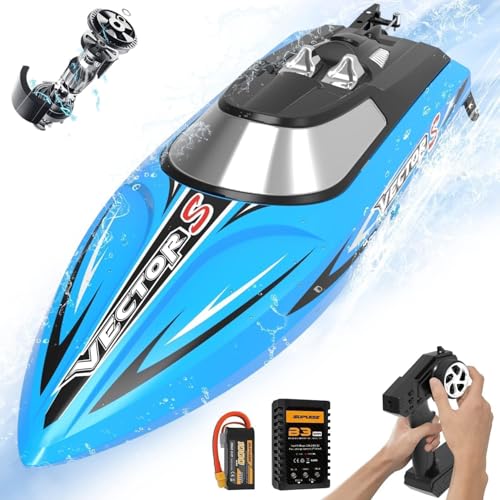 VOLANTEXRC RC Boot Vector S – 2,4-GHz Speedboot mit Alarmfunktion, 45+ km/h, für Pools & Seen – Rennboot für Kinder und Erwachsene (Blau) von VOLANTEXRC