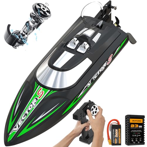 VOLANTEXRC Vector S – RC-Rennboot mit 45+ km/h, 2,4 GHz Fernsteuerung, ideal für Pools und Seen für Kinder und Erwachsene (Schwarz) von VOLANTEXRC