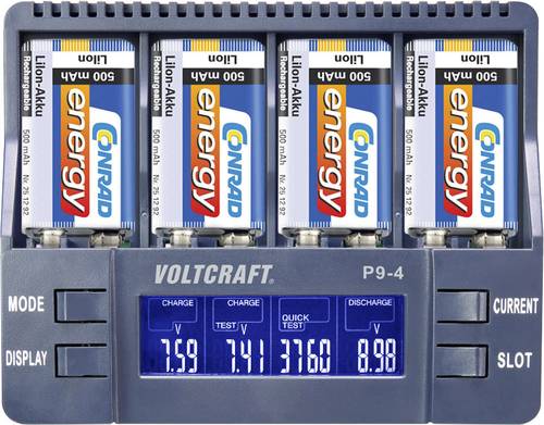 VOLTCRAFT P9-4 9V-Block-Ladegerät NiCd, NiMH, LiIon 9V Block von VOLTCRAFT