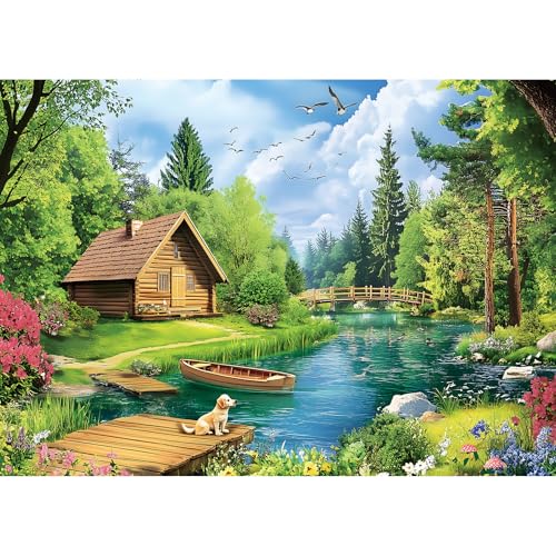 1000 Teile Puzzles für Erwachsene, Frühlings- und Sommerlandschaftspuzzle, Holzhaus und Hunde-Puzzle, 1000 Teile, herausforderndes Spiel, Heimdekoration, Geburtstagsparty, Geschenk, Spielzeug für 1000 Teile Puzzles für Erwachsene, Frühlings- und Sommerlandschaftspuzzle, Holzhaus und Hunde-Puzzle, 1000 Teile, herausforderndes Spiel, Heimdekoration, Geburtstagsparty, Geschenk, Spielzeug für von VOLUVOLU