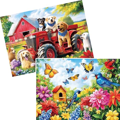 2er-Pack 300 Teile Puzzles für Kinder, Bauernhof-Hunde-Puzzle, 300 Teile, Frühlingsblumen, Vögel, Puzzle für Erwachsene, großes Puzzle, Puzzle-Spielzeug für Jungen und Mädchen, Familienaktivität 2er-Pack 300 Teile Puzzles für Kinder, Bauernhof-Hunde-Puzzle, 300 Teile, Frühlingsblumen, Vögel, Puzzle für Erwachsene, großes Puzzle, Puzzle-Spielzeug für Jungen und Mädchen, Familienaktivität von VOLUVOLU