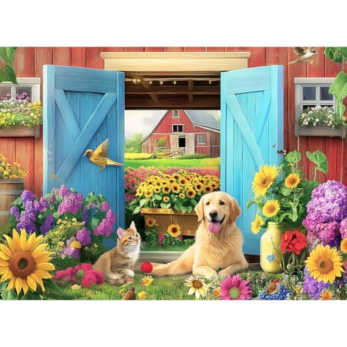500-teiliges anilmales Bauernhof-Puzzle für Erwachsene, Frühlingsblumen-Puzzle, 500-teiliges Hunde- und Katzenpuzzle als Heimdekoration, Freunde, Familie, Aktivitätsspielabende, Geschenke, 50,5 x 38,1 500-teiliges anilmales Bauernhof-Puzzle für Erwachsene, Frühlingsblumen-Puzzle, 500-teiliges Hunde- und Katzenpuzzle als Heimdekoration, Freunde, Familie, Aktivitätsspielabende, Geschenke, 50,5 x 38,1 von VOLUVOLU