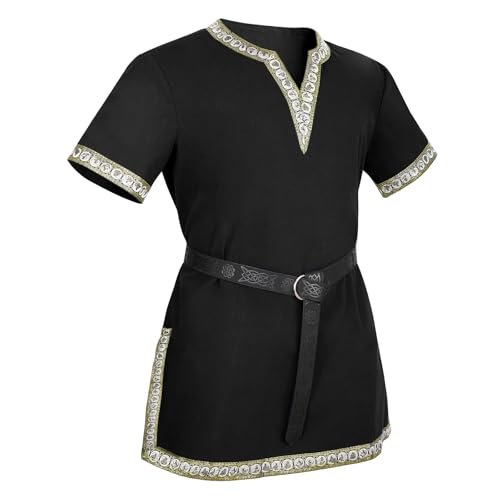 VONMELLI Herren Mittelalter Kostüm Hemden Renaissance Vintage Tunika Wikinger Ritter Pirat mit Schwarz Wikinger Gürtel für Halloween Cosplay Schwarz mit Mittelalter Gürtel L VONMELLI Herren Mittelalter Kostüm Hemden Renaissance Vintage Tunika Wikinger Ritter Pirat mit Schwarz Wikinger Gürtel für Halloween Cosplay Schwarz mit Mittelalter Gürtel L von VONMELLI
