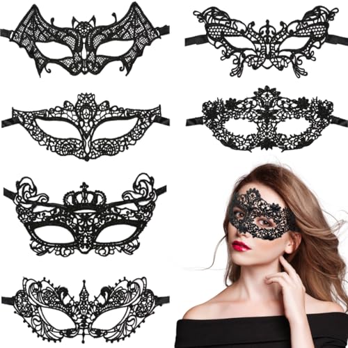VOPIWOZ Halloween Maske Damen, 6 Pcs Spitzenmaske Schwarz Damen, Venezianische Maske Damen Spitze, Halloween Augenmaske Aus Spitze Ideal für Maskenball, Halloween und Fasching VOPIWOZ Halloween Maske Damen, 6 Pcs Spitzenmaske Schwarz Damen, Venezianische Maske Damen Spitze, Halloween Augenmaske Aus Spitze Ideal für Maskenball, Halloween und Fasching von VOPIWOZ