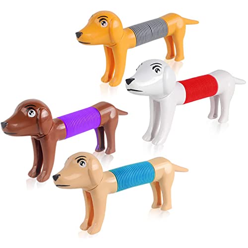 4 Stück Pop Tubes Spring Dog Fidget Pop Tube Toys, Dog Pop Tubes, Stretchrohr-Sensorik Spielzeug, Anti Stress Spielzeug für Kinder Erwachsene von VORAE