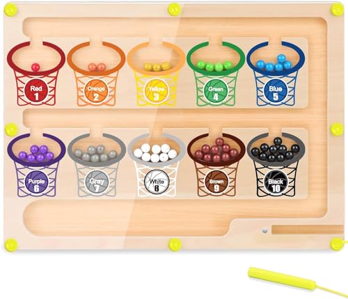 Magnetisches Farb und Zahlenlabyrinth, Magnetspiel Labyrinth Montessori Spielzeug für Kinder ab 3 Jahren, Hölzernes Puzzle-Aktivitätsbrett, Lehrreiches Zählspielzeug für Kleinkinder, Vorschulkinder von VORHOT