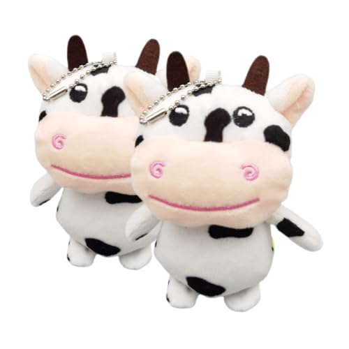 VOSAREA 2pcs Niedliche Kuhplüschschlüssel Ring Weich Gefülltes Tierspielzeug Entzückender Tasche Charme Für Geldbörse Autoschlüssel Rucksack Plüschpuppe Keychain Farm Plüschspielzeug von VOSAREA