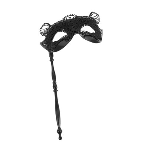 VOSAREA Handmaske Mit Stab Für Damen, Halloween, Venezianische Spitze, Abschlussball, Kostüm, Cosplay, Silvester, Tanzparty, Requisite, Schwarz von VOSAREA