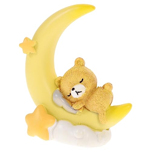 VOSAREA Kreative Bär Und Mond Kuchen Dekoration Resin Tortendeko Für Geburtstagsfeiern Niedlicher Bär Mit Mond Perfekt Als Kuchenornament Für Kindergeburtstage von VOSAREA