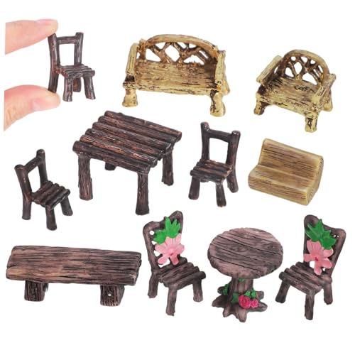 VOSAREA Miniatur-Gartenmöbel-Ornamente, Kunstharz-Tische, Stühle für Puppenhauszubehör, Landschaftsdekorationen, rustikaler Charme, einfach zu bedienen und leicht, 10 Stück VOSAREA Miniatur-Gartenmöbel-Ornamente, Kunstharz-Tische, Stühle für Puppenhauszubehör, Landschaftsdekorationen, rustikaler Charme, einfach zu bedienen und leicht, 10 Stück von VOSAREA