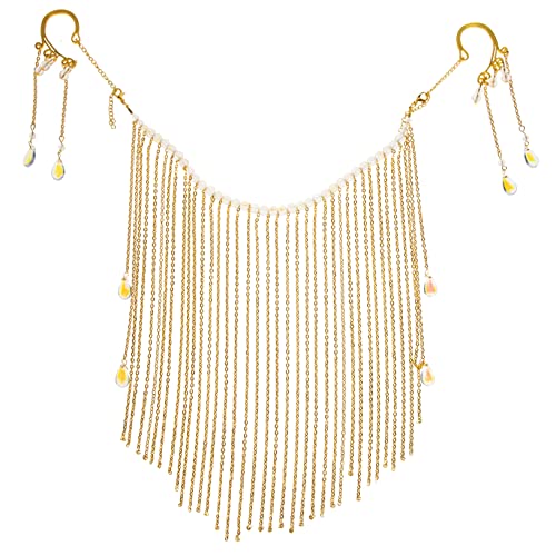 VOSAREA Tassel Mask Face Chain für Damen Goldfarbene Quasten Ohrhaken Design Leichter Legierungs Schleier Eleganter Vorhang Gesichtsschmuck für Maskerade Hanfu Kostüm und Party von VOSAREA