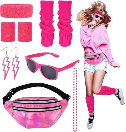 80er Jahre Outfit Damen, 90er Jahre Kostüm Kleidung Accessoires mit Bauchtasche, Stirnband, Beinwärmer, Armbänder, Brille und Ohrring für Karneval Neon Party 80er Jahre Outfit Damen, 90er Jahre Kostüm Kleidung Accessoires mit Bauchtasche, Stirnband, Beinwärmer, Armbänder, Brille und Ohrring für Karneval Neon Party von VOSSOT