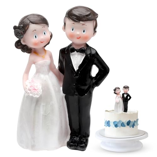 Hochzeitspaar Figurine, Wedding Cake Topper, Dekoration für Hochzeitskuchen, Kuchen Dekorationen für Vorschlag, Braut und Bräutigam Brautpaar Tortenaufsatz, Tischdekoration 12 cm, Polyresin von VOSSOT