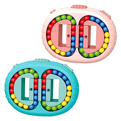 Magic Bean Rotierender Zauberwürfel Spielzeug, 2PCS Wiederherstellungs-Zauberbohnen-Pädagogisches Spielzeug, Fingerwürfel Intelligenz Spiele, Dekompressions Spielzeug (Rosa, Blau) von VOSSOT