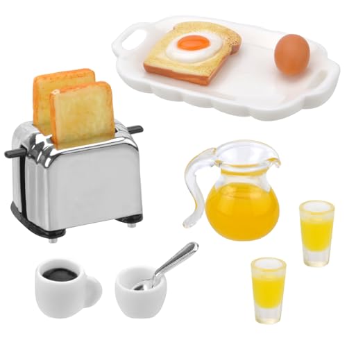 Miniatur Zubehör Frühstück, Mini Puppenhaus Zubehör Wichtel Zubehör, Puppengeschirr Porzellan, Miniatur Küche Mini Essen Mini Toastmaschine Brot Eier Kaffee Tassen Teller Löffel für Puppenhaus Küche Miniatur Zubehör Frühstück, Mini Puppenhaus Zubehör Wichtel Zubehör, Puppengeschirr Porzellan, Miniatur Küche Mini Essen Mini Toastmaschine Brot Eier Kaffee Tassen Teller Löffel für Puppenhaus Küche von VOSSOT