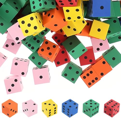Schaumstoffwürfel Set 24 Stück 20mm Bunte Eva Farbwürfel mit Aufbewahrungsbeutel Lernspielzeug Flüsterwürfel für Kinder Vorschule Mathe Würfelspiel Klassenzimmer von VOSSOT