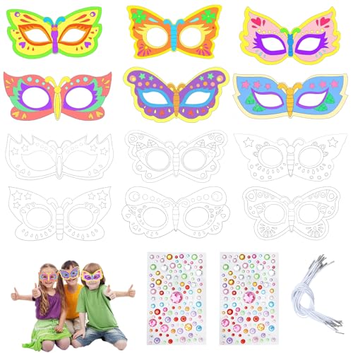 VOSSOT 12 Pcs Tiermasken für Kinder Masken zum Bemalen Kinder Schmetterling Maske Blanko Bemalen Kinde Masken Tiermasken zum Bemalen für Kinderparty Spiele Bastelset Kindergeburtstag Basteln von VOSSOT