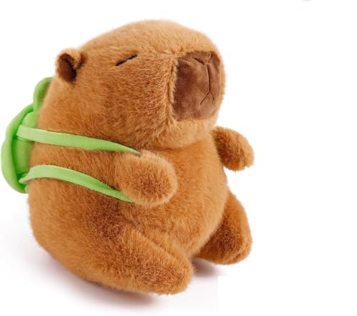 VOSSOT 18 cm Plüschtier Capybara mit Schildkröten-Rucksack, süßes Capybara-Kuscheltier, Stofftier braun, Squishy-Wasserschwein-Kuscheltier, geeignet als Wohndeko, Kindergeburtstagsgeschenk von VOSSOT