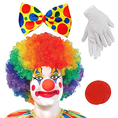 VOSSOT Clown Kostüm Accessoire, Clown Kostümzubehör, Clown Lockenperücke + Clownsnase + Bunte Krawatte + Handschuhe, Geeignet für Ostern, Arty Event, Karnevals Kostüm Cosplay VOSSOT Clown Kostüm Accessoire, Clown Kostümzubehör, Clown Lockenperücke + Clownsnase + Bunte Krawatte + Handschuhe, Geeignet für Ostern, Arty Event, Karnevals Kostüm Cosplay von VOSSOT