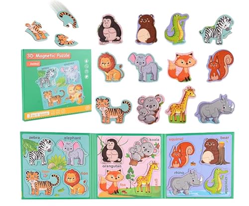 VOSSOT Magnetisches Tierpuzzle für Kleinkinder, 41 Teilige Puzzles, Magnet Tierpuzzles ab 3 5, Vorschulische Bildung Lernen Reisespielzeug Auto Reisespiele Flugzeug, Lernmagnet-Geschenk für den Roadtr von VOSSOT