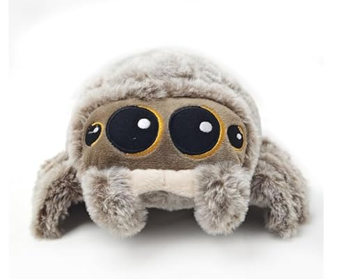 VOSSOT Niedliches Spinnen Kuscheltier 20 cm, Halloween Cartoon Spinne Plüschtier, Realistische Plüschspinne mit großen Augen, Grau Spinne Stofftier Wurfkissen Geschenk Kinder Erwachsene Gruselige Deko von VOSSOT