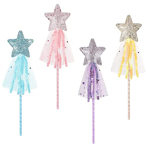 VOSSOT 4Stück Prinzessinnen zauberstab, Feenstab mit glänzendem fünfzackigem Stern und skaliert, voller Märchenstil, geeignet für Weihnachtsfeiern und Cosplay (4 Stück) VOSSOT 4Stück Prinzessinnen zauberstab, Feenstab mit glänzendem fünfzackigem Stern und skaliert, voller Märchenstil, geeignet für Weihnachtsfeiern und Cosplay (4 Stück) von VOSSOT