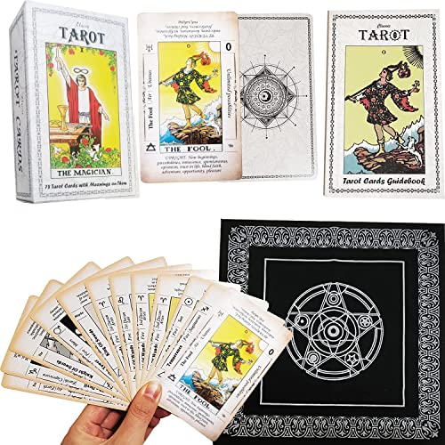 Tarot-Karten-Deck mit Bedeutungen, Tarot-Karten-Deck für Anfänger, Tarot-Deck mit Anleitung und Tarot-Tischdecke, Wahrsagungswerkzeug Tarot-Karten-Deck mit Bedeutungen, Tarot-Karten-Deck für Anfänger, Tarot-Deck mit Anleitung und Tarot-Tischdecke, Wahrsagungswerkzeug von VOVCIG