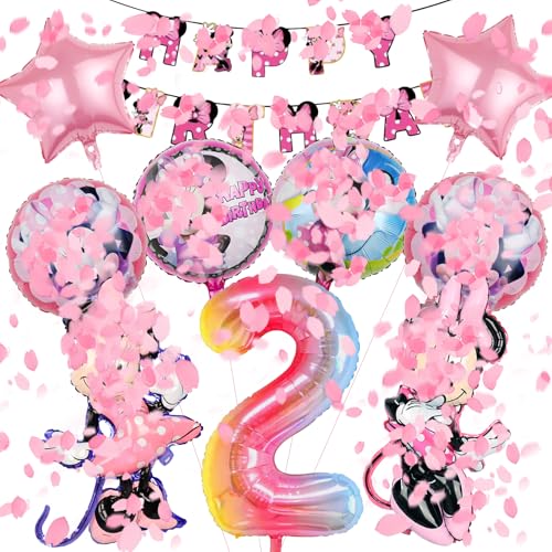 VOVhpbidy 10 Stück Minni Mous Luftballons Geburtstag Set 2 Jahre Mädchen, Maus Geburtstagsdeko Folienballon, Kindergeburtstag Luftballons, Minni Maus Geburtstag Party Deko Ballons Set für Kinder (2) von VOVhpbidy
