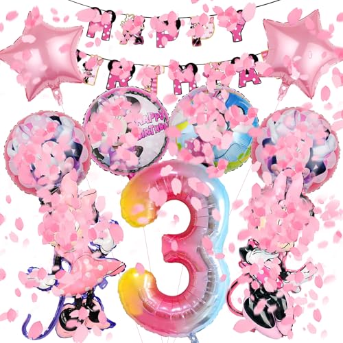 VOVhpbidy 10 Stück Minni Mous Luftballons Geburtstag Set 3 Jahre Mädchen, Maus Geburtstagsdeko Folienballon, Kindergeburtstag Luftballons, Minni Maus Geburtstag Party Deko Ballons Set für Kinder (3) von VOVhpbidy
