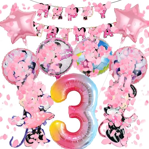 VOVhpbidy 10 Stück Minni Mous Luftballons Geburtstag Set 3 Jahre Mädchen, Maus Geburtstagsdeko Folienballon, Kindergeburtstag Luftballons, Minni Maus Geburtstag Party Deko Ballons Set für Kinder (3) von VOVhpbidy