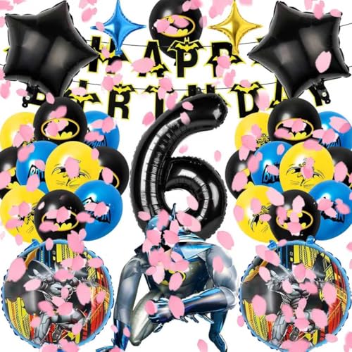 VOVhpbidy 24 Stück Batm Geburtstagsdeko 6 Jahre Junge, Batm Luftballons Geburtstag Set, Kindergeburtstag Folienballon, Geburtstag Party Deko Ballons Set für Kinder (6) von VOVhpbidy